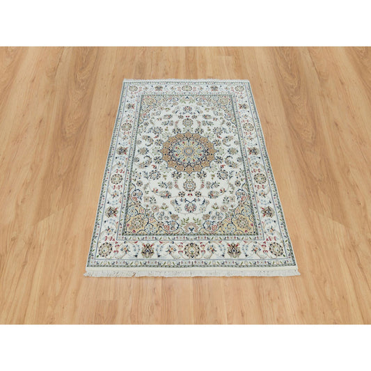 Fine Oriental Wool Hand Knotted Rug Ivory Ivory 4.7X6.8 -O090013