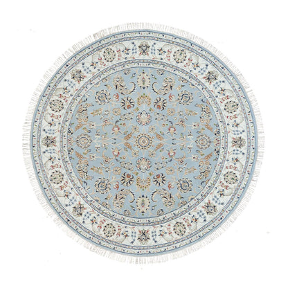 Fine Oriental Wool Hand Knotted Rug Blue Ivory 6.0X6.0 -O090017