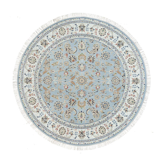 Fine Oriental Wool Hand Knotted Rug Blue Ivory 6.0X6.0 -O090017