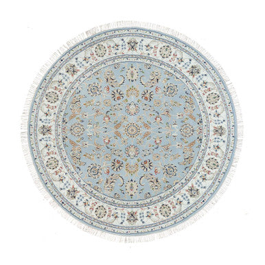 Fine Oriental Wool Hand Knotted Rug Blue Ivory 6.0X6.0 -O090017