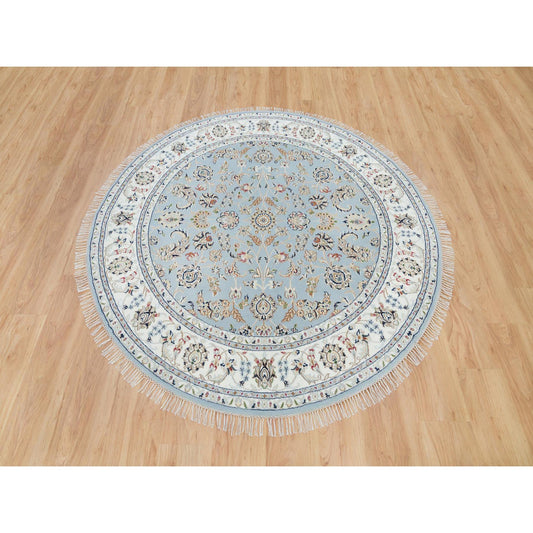 Fine Oriental Wool Hand Knotted Rug Blue Ivory 6.0X6.0 -O090017