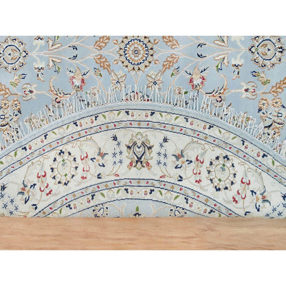 Fine Oriental Wool Hand Knotted Rug Blue Ivory 6.0X6.0 -O090017