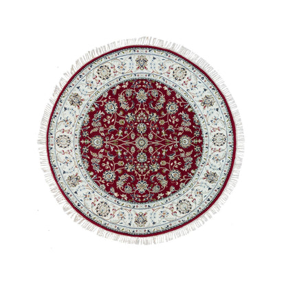 Fine Oriental Wool Hand Knotted Rug Red Ivory 4.10X4.10 -O090018