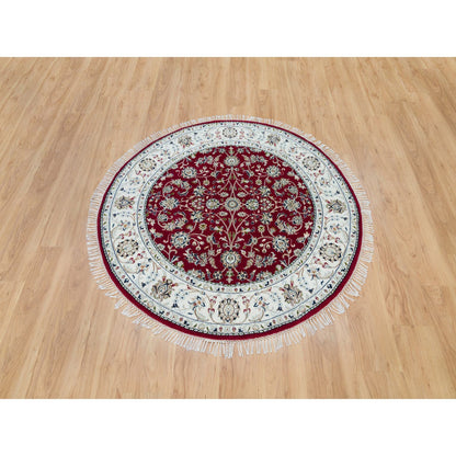 Fine Oriental Wool Hand Knotted Rug Red Ivory 4.10X4.10 -O090018