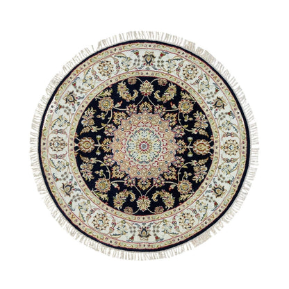 Fine Oriental Wool Hand Knotted Rug Blue Ivory 4.0X4.0 -O090021
