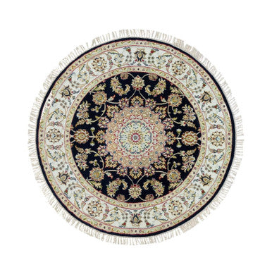Fine Oriental Wool Hand Knotted Rug Blue Ivory 4.0X4.0 -O090021
