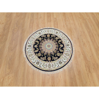 Fine Oriental Wool Hand Knotted Rug Blue Ivory 4.0X4.0 -O090021