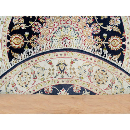 Fine Oriental Wool Hand Knotted Rug Blue Ivory 4.0X4.0 -O090021