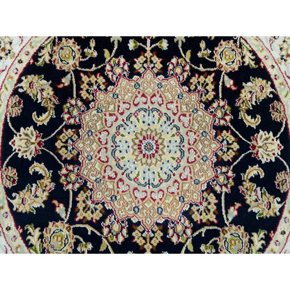 Fine Oriental Wool Hand Knotted Rug Blue Ivory 4.0X4.0 -O090021
