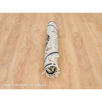 Fine Oriental Wool Hand Knotted Rug Blue Ivory 4.0X4.0 -O090021