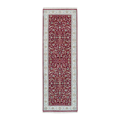 Fine Oriental Wool Hand Knotted Rug Red Ivory 2.9X8.2 -O090022