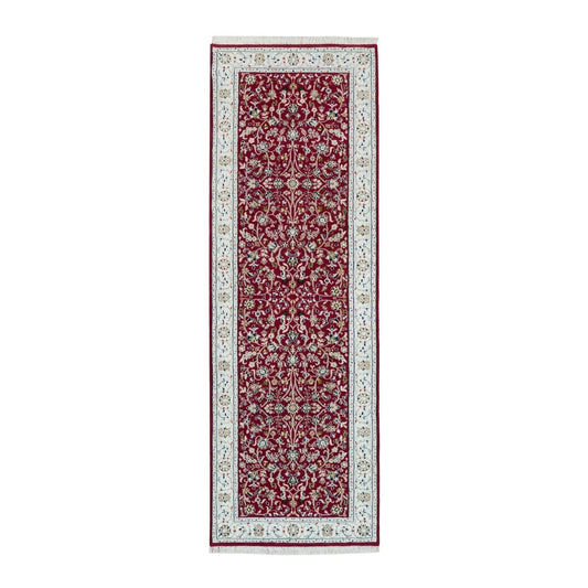 Fine Oriental Wool Hand Knotted Rug Red Ivory 2.9X8.2 -O090022