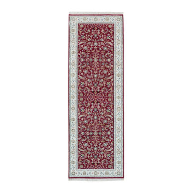 Fine Oriental Wool Hand Knotted Rug Red Ivory 2.9X8.2 -O090022
