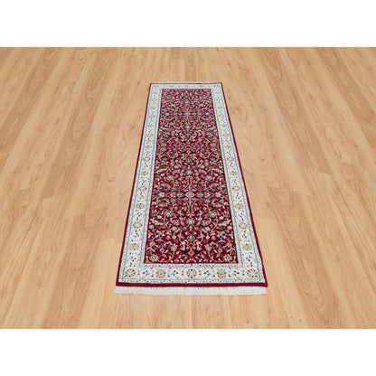 Fine Oriental Wool Hand Knotted Rug Red Ivory 2.9X8.2 -O090022