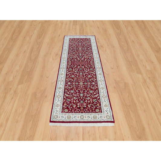 Fine Oriental Wool Hand Knotted Rug Red Ivory 2.9X8.2 -O090022