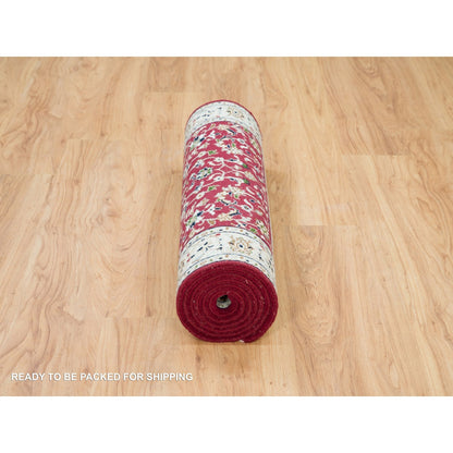 Fine Oriental Wool Hand Knotted Rug Red Ivory 2.9X8.2 -O090022