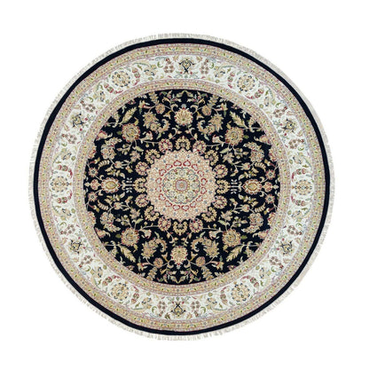 Fine Oriental Wool Hand Knotted Rug Blue Ivory 9.10X9.10 -O090024