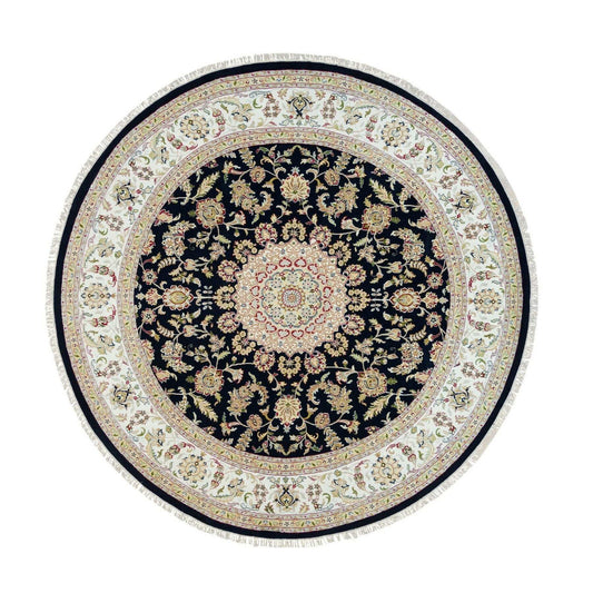 Fine Oriental Wool Hand Knotted Rug Blue Ivory 9.10X9.10 -O090024