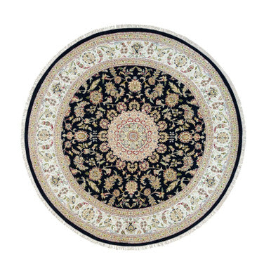 Fine Oriental Wool Hand Knotted Rug Blue Ivory 9.10X9.10 -O090024