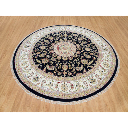 Fine Oriental Wool Hand Knotted Rug Blue Ivory 9.10X9.10 -O090024