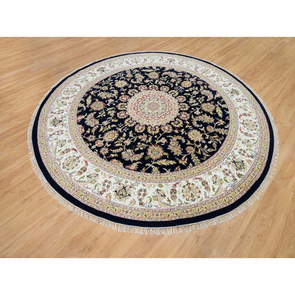 Fine Oriental Wool Hand Knotted Rug Blue Ivory 9.10X9.10 -O090024