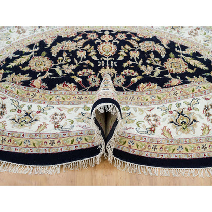 Fine Oriental Wool Hand Knotted Rug Blue Ivory 9.10X9.10 -O090024