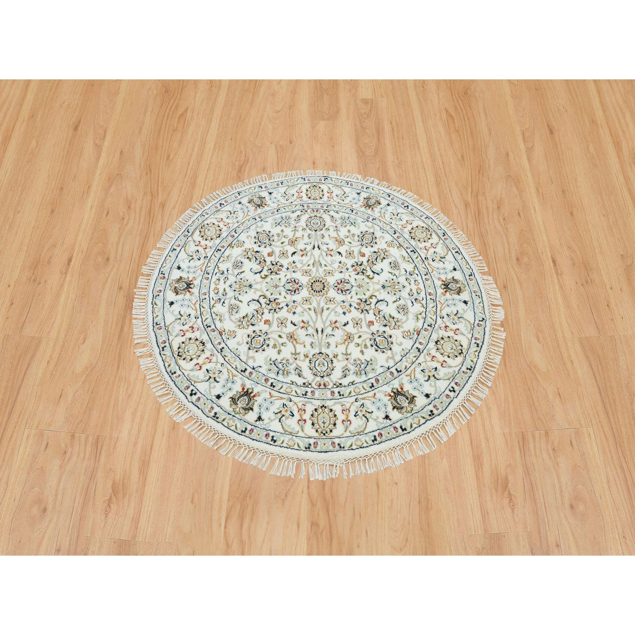 Fine Oriental Wool Hand Knotted Rug Ivory Ivory 4.1X4.1 -O090026