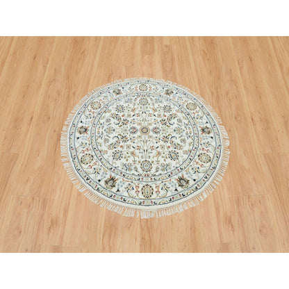 Fine Oriental Wool Hand Knotted Rug Ivory Ivory 4.1X4.1 -O090026