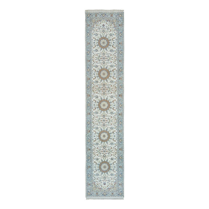 Fine Oriental Wool Hand Knotted Rug Ivory Blue 2.8X13.0 -O090028