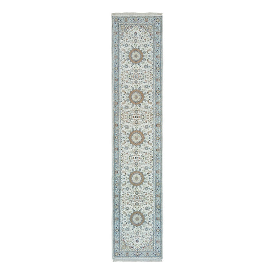 Fine Oriental Wool Hand Knotted Rug Ivory Blue 2.8X13.0 -O090028
