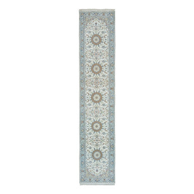 Fine Oriental Wool Hand Knotted Rug Ivory Blue 2.8X13.0 -O090028