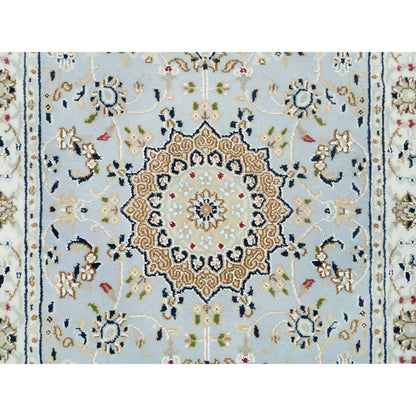 Fine Oriental Wool Hand Knotted Rug Blue Ivory 2.9X8.4 -O090030