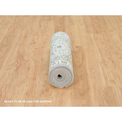 Fine Oriental Wool Hand Knotted Rug Blue Ivory 2.9X8.4 -O090030