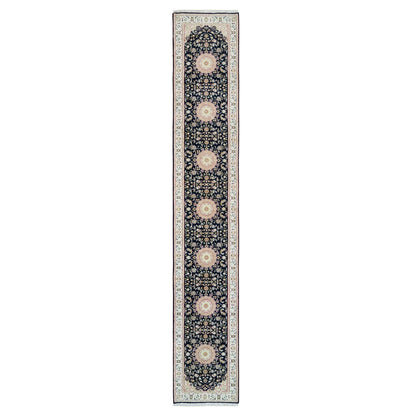 Fine Oriental Wool Hand Knotted Rug Blue Ivory 2.8X15.10 -O090034
