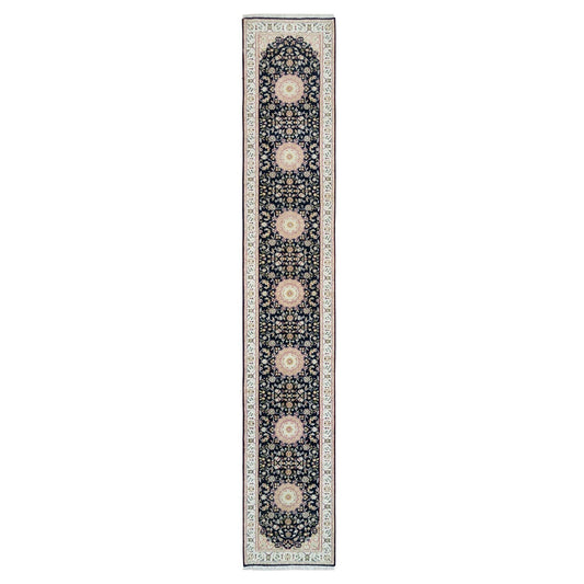 Fine Oriental Wool Hand Knotted Rug Blue Ivory 2.8X15.10 -O090034