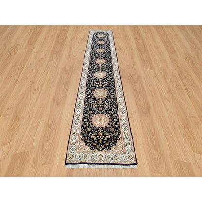 Fine Oriental Wool Hand Knotted Rug Blue Ivory 2.8X15.10 -O090034