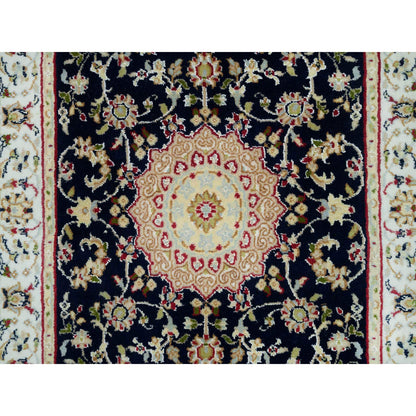 Fine Oriental Wool Hand Knotted Rug Blue Ivory 2.8X15.10 -O090034