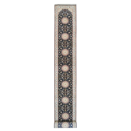 Fine Oriental Wool Hand Knotted Rug Blue Ivory 2.7X24.5 -O090036