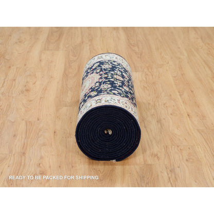 Fine Oriental Wool Hand Knotted Rug Blue Ivory 2.7X24.5 -O090036