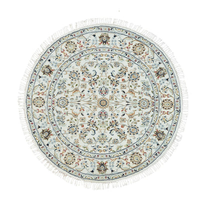 Fine Oriental Wool Hand Knotted Rug Ivory Ivory 3.9X3.9 -O090037