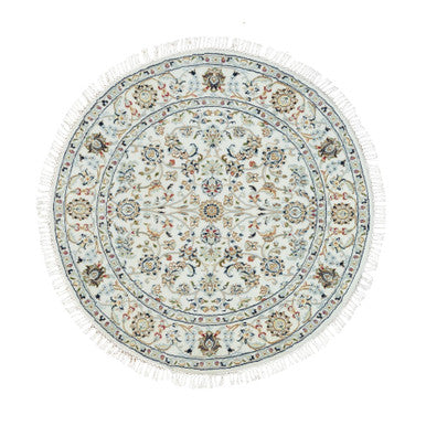 Fine Oriental Wool Hand Knotted Rug Ivory Ivory 3.9X3.9 -O090037
