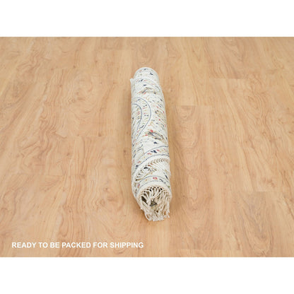 Fine Oriental Wool Hand Knotted Rug Ivory Ivory 3.9X3.9 -O090037