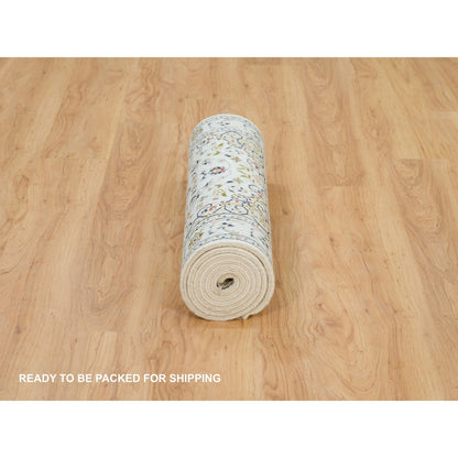 Fine Oriental Wool Hand Knotted Rug Ivory Ivory 2.7X8.2 -O090039