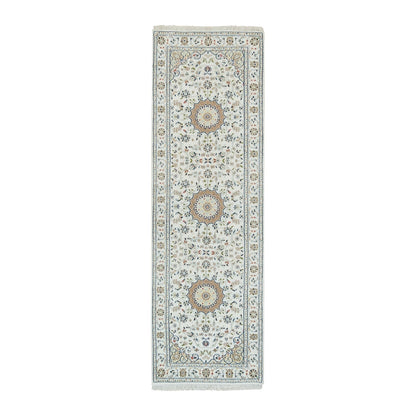 Fine Oriental Wool Hand Knotted Rug Ivory Ivory 2.6X8.2 -O090040