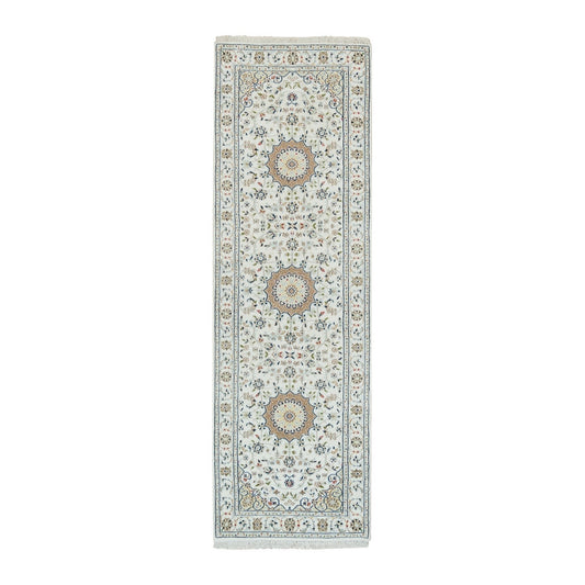 Fine Oriental Wool Hand Knotted Rug Ivory Ivory 2.6X8.2 -O090040
