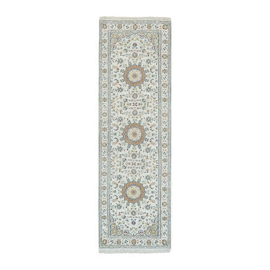 Fine Oriental Wool Hand Knotted Rug Ivory Ivory 2.6X8.2 -O090040