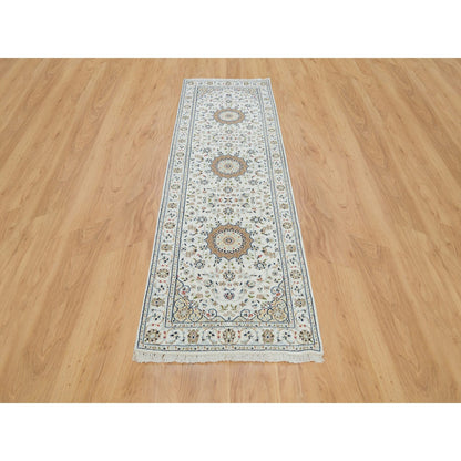 Fine Oriental Wool Hand Knotted Rug Ivory Ivory 2.6X8.2 -O090040