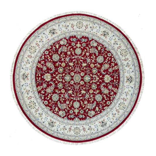 Fine Oriental Wool Hand Knotted Rug Red Ivory 9.8X9.8 -O090050