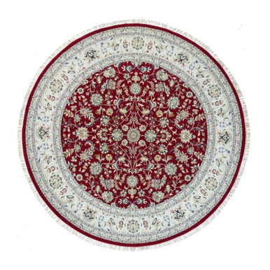 Fine Oriental Wool Hand Knotted Rug Red Ivory 9.8X9.8 -O090050