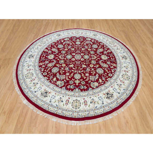 Fine Oriental Wool Hand Knotted Rug Red Ivory 9.8X9.8 -O090050